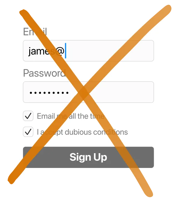 Pretend screenshot showing complicated signup screen