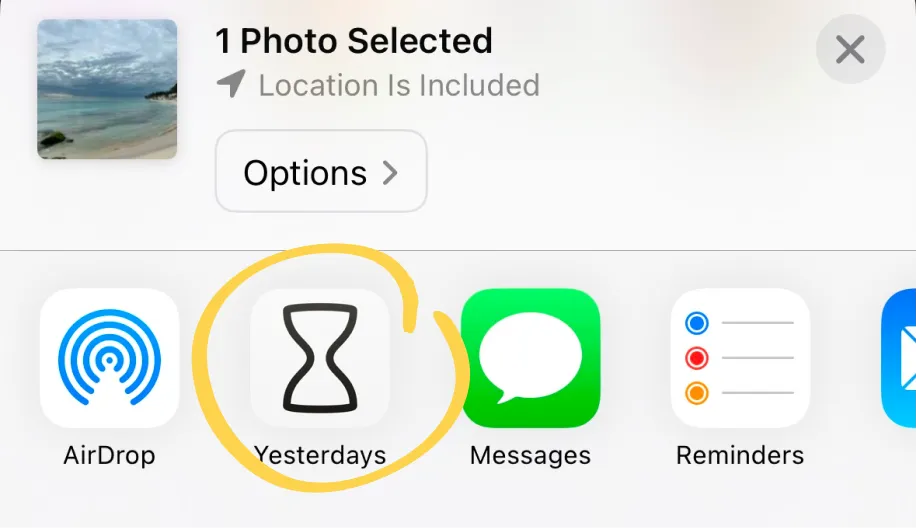 Yesterdays sharing UI screenshot