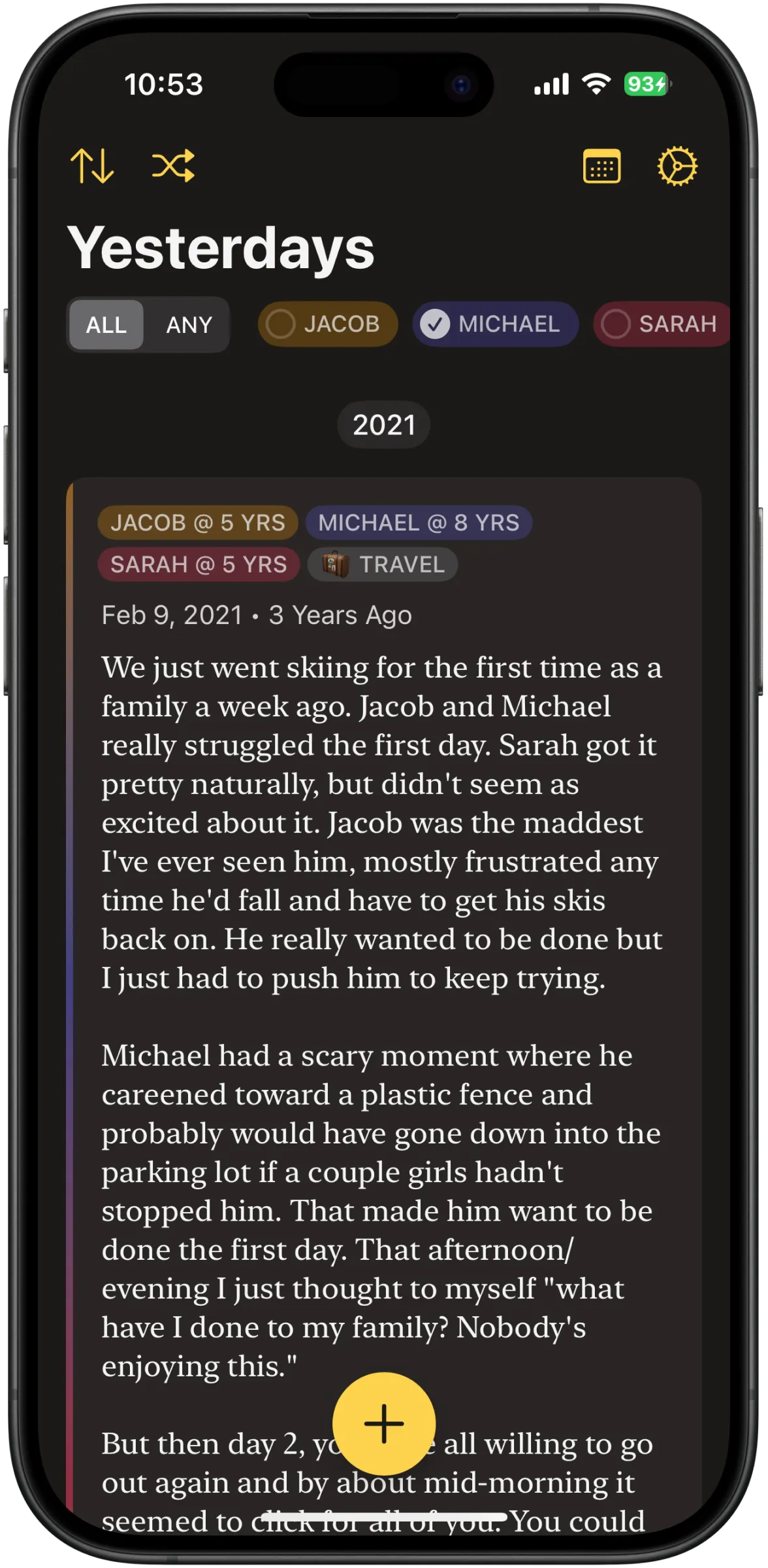 Yesterdays screenshot showing tags feature