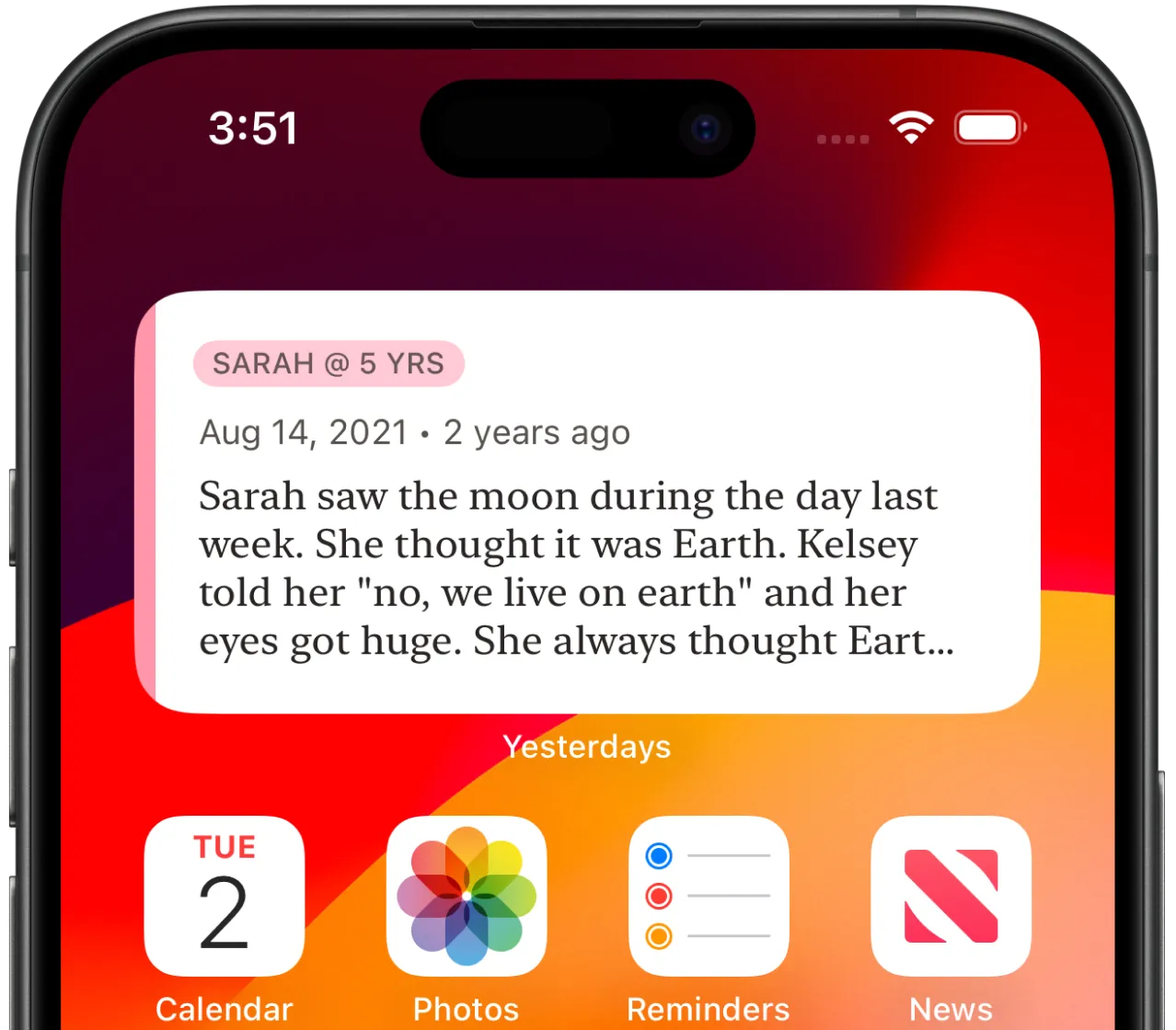 Yesterdays screenshot showing a widget